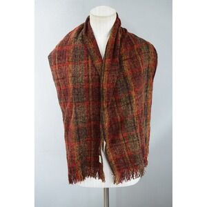 Weave of the Irish Chenille Scarf One Size Rust Plaid Fringed Women Handcrafted